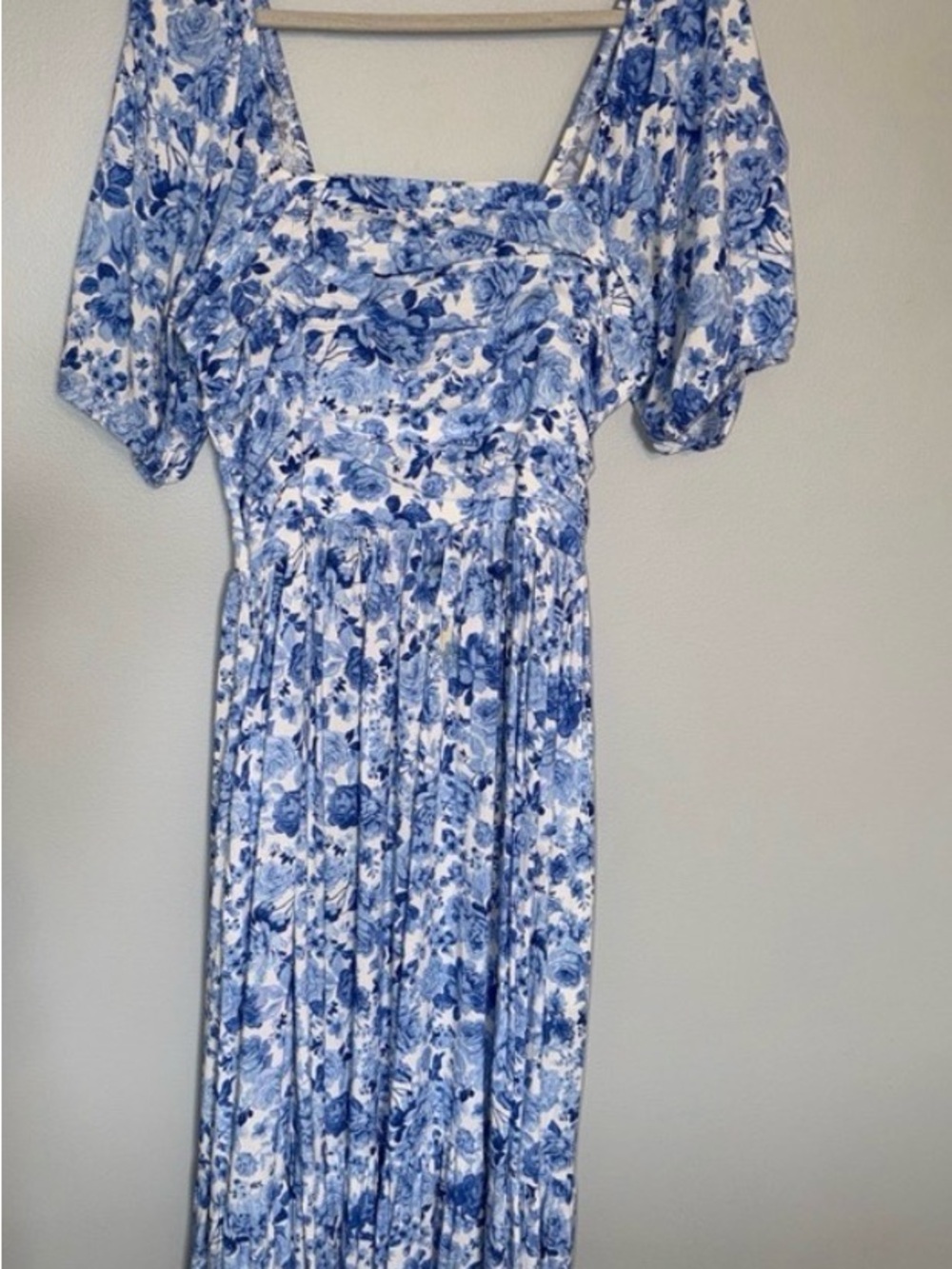 ARULA Willow Dress Blue Floral Square-Neck Maxi Dress with Puff Sleeves